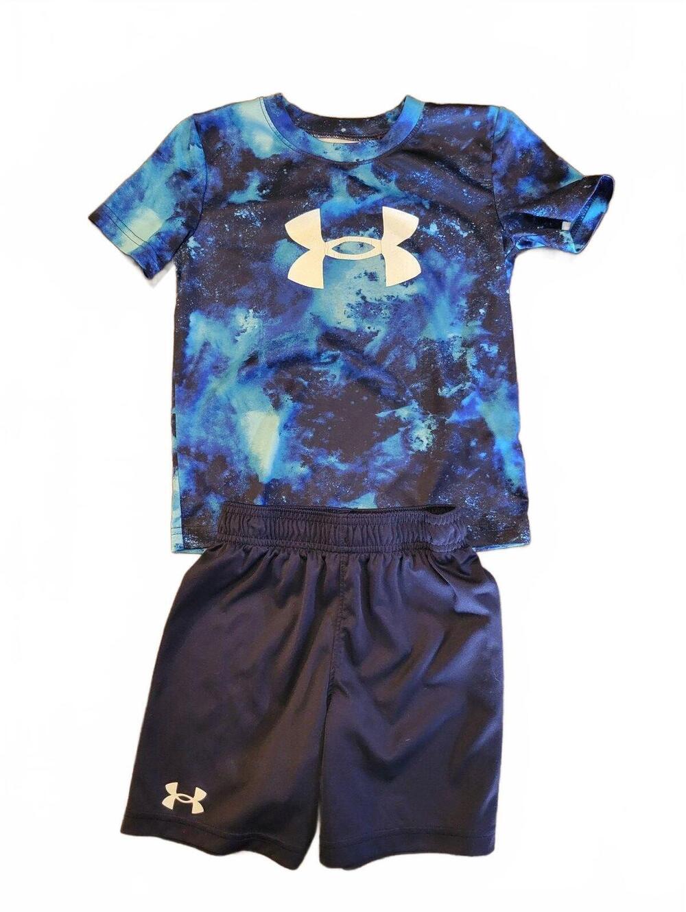 Under Armour Kids Size 4 Blue Galaxy Shirt Short 2 Piece Athletic Set